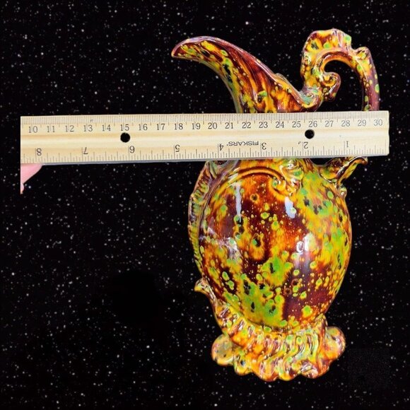 Hand Painted Multicolor Specked Ceramic Pitcher Carafe Vintage Hand Made 1970s - Picture 8 of 12
